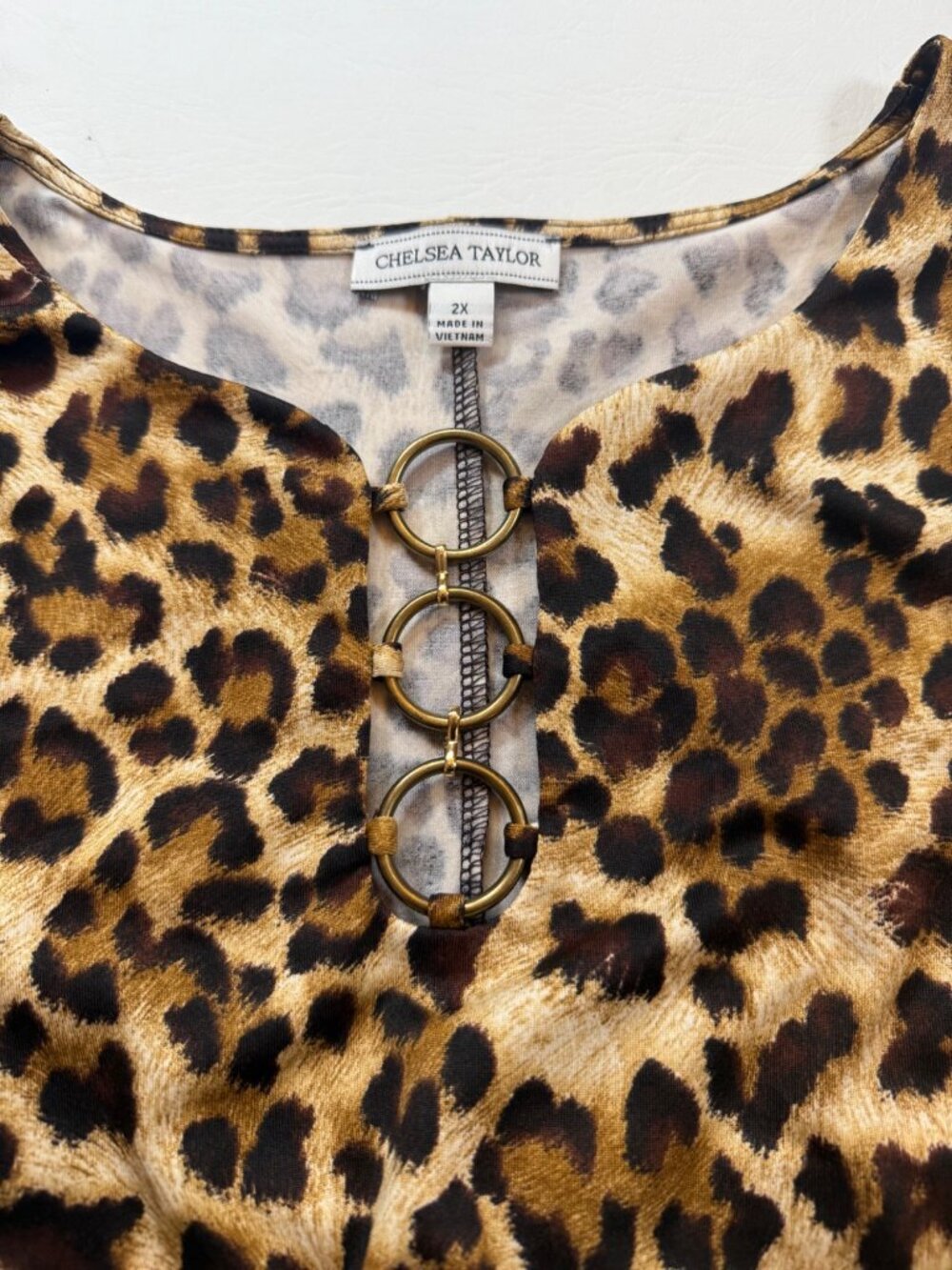 Chelsea Taylor Womens 2X Cheetah Print Dress Gold Rings Animal Print (bin LL179) - Picture 6 of 8